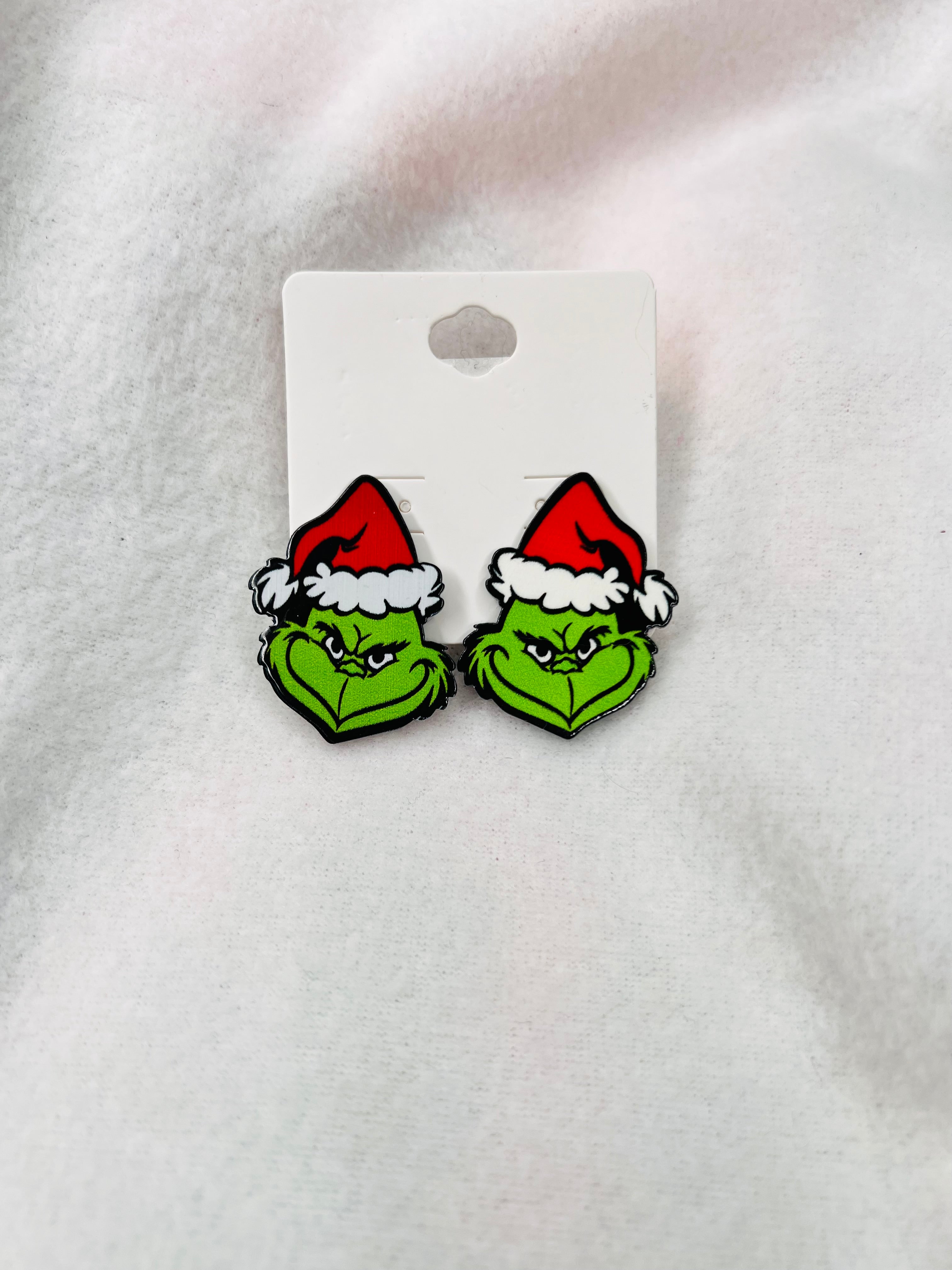 Grinch face stud earrings