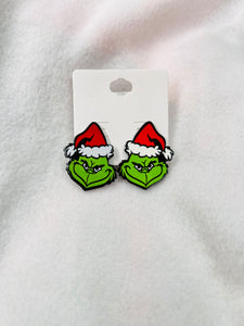 Grinch face stud earrings