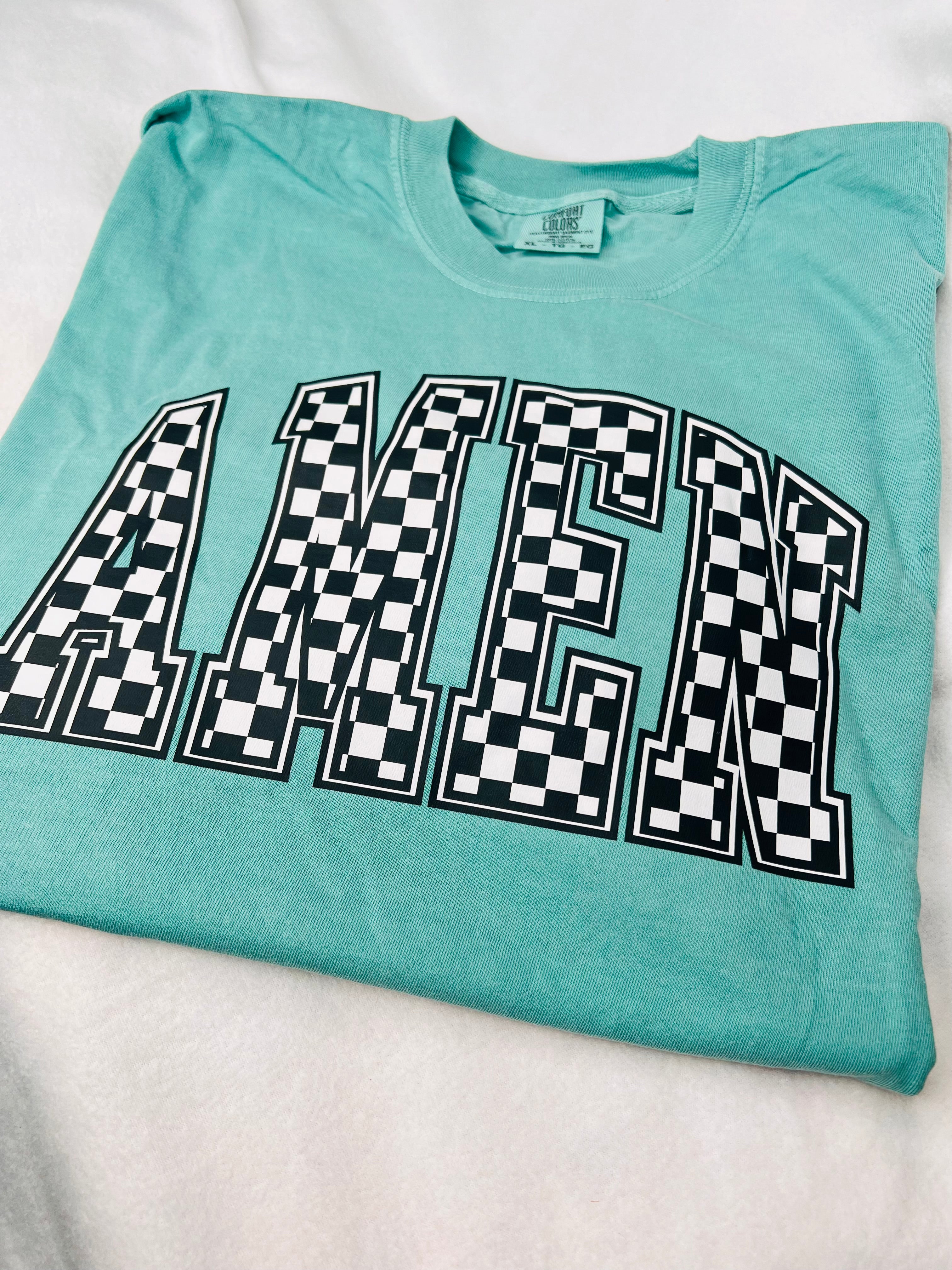 Checkered amen tee