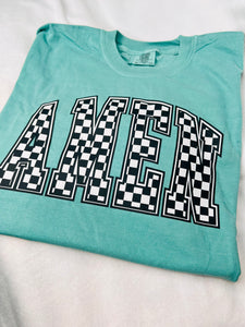 Checkered amen tee