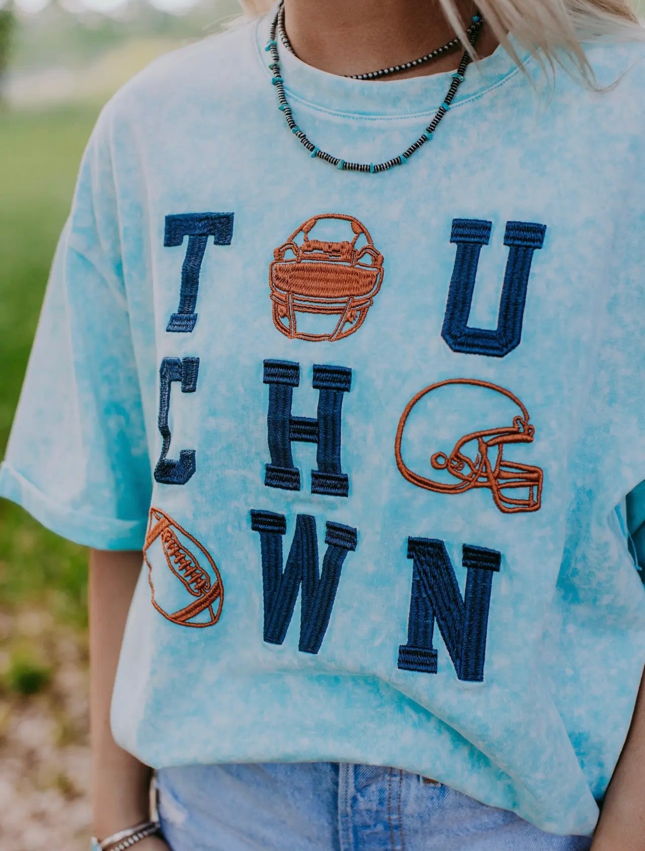 Mineral washed blue touchdown tee