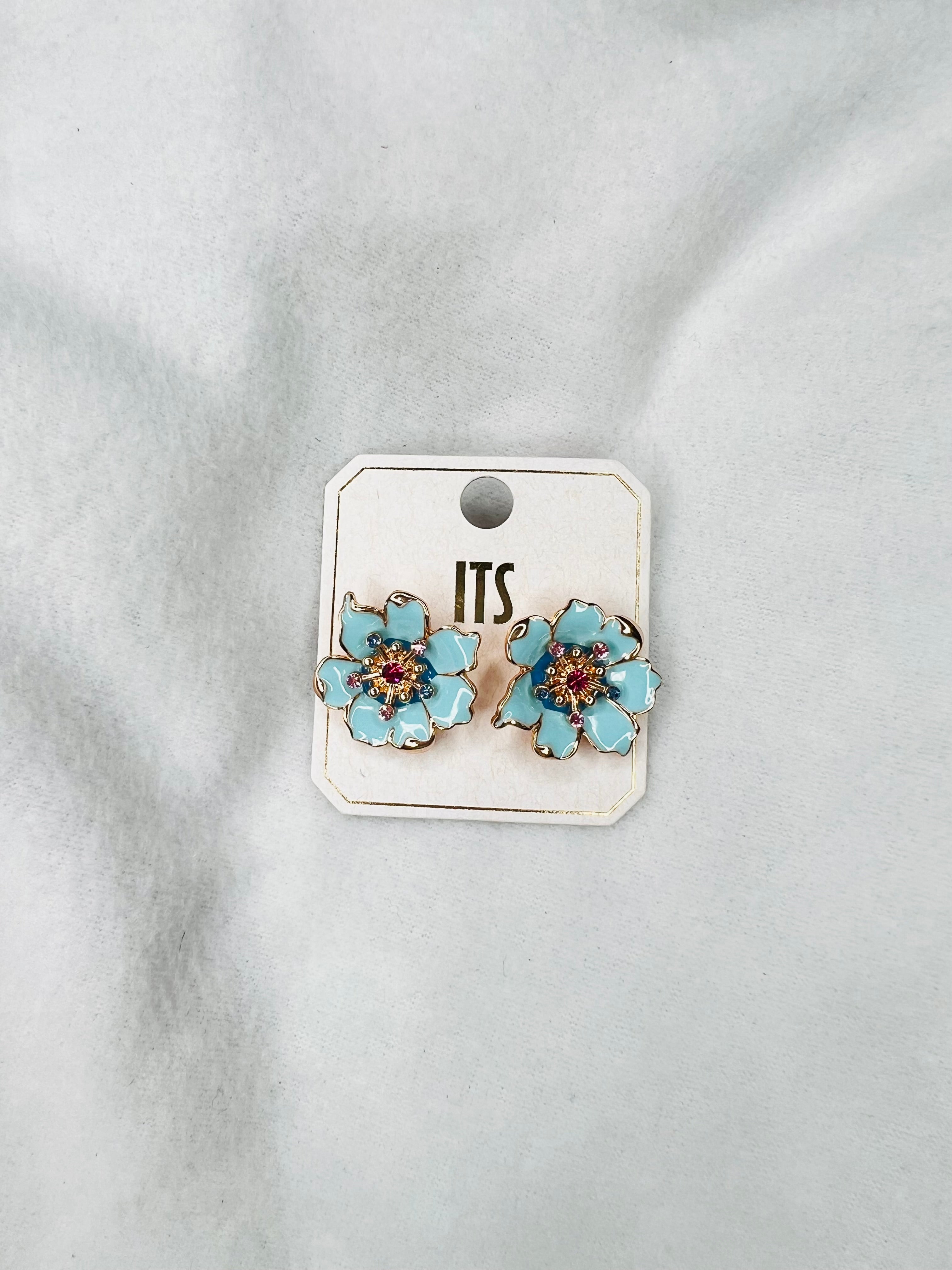 Sky blue flower studs