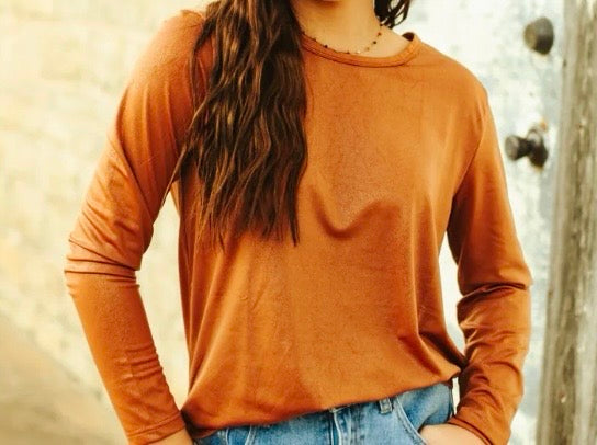 Slinky faux leather rust long sleeve