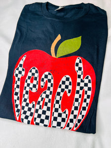 Checkered red Apple teach tee