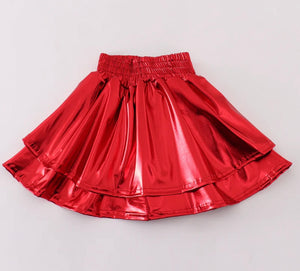 Youth, red faux leather skirt