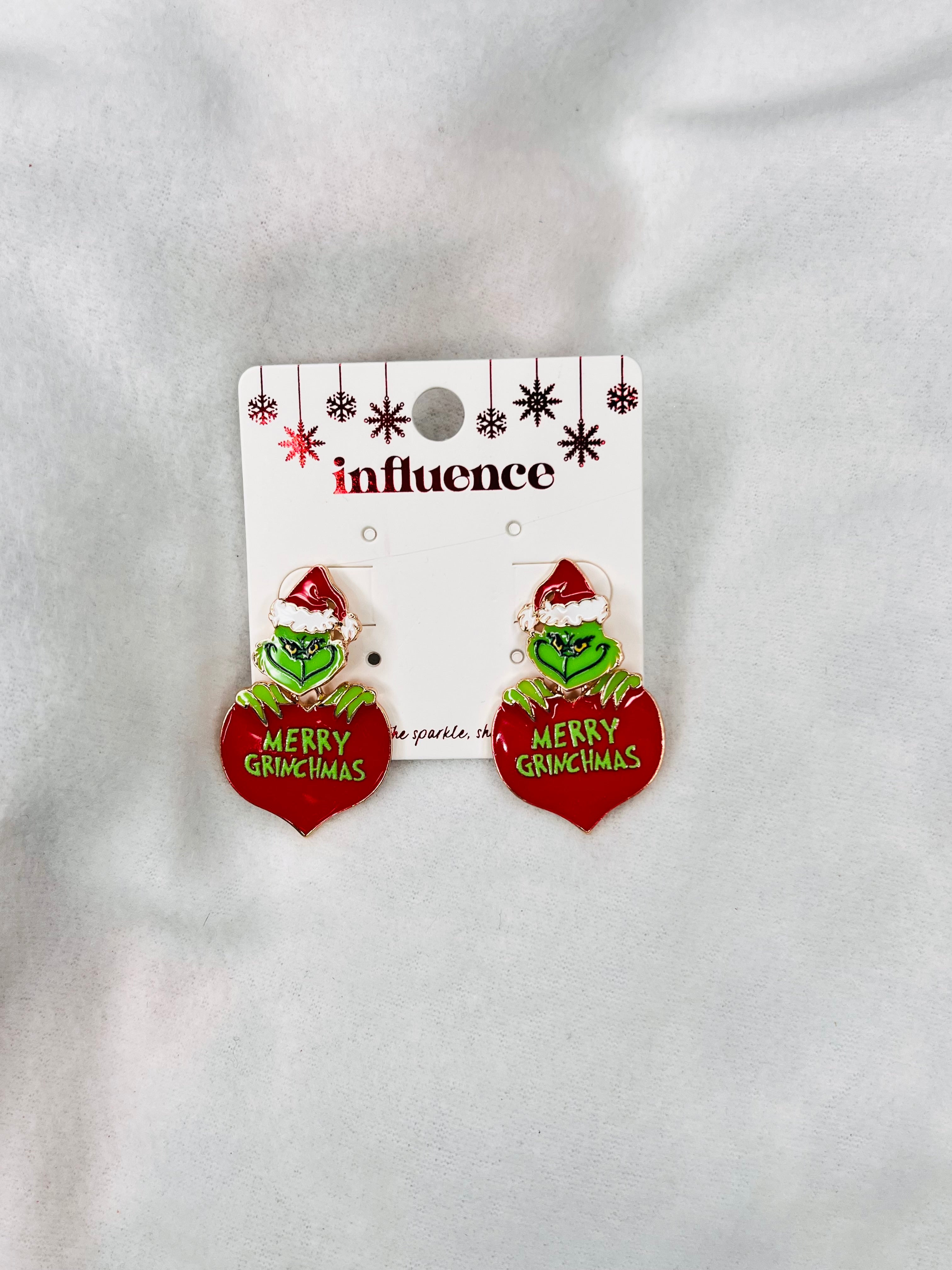 Merry grinchmas red dangle earrings