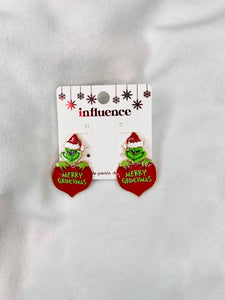 Merry grinchmas red dangle earrings