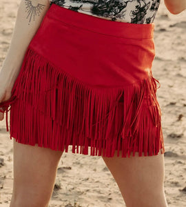Fort Worth fringe skirt red