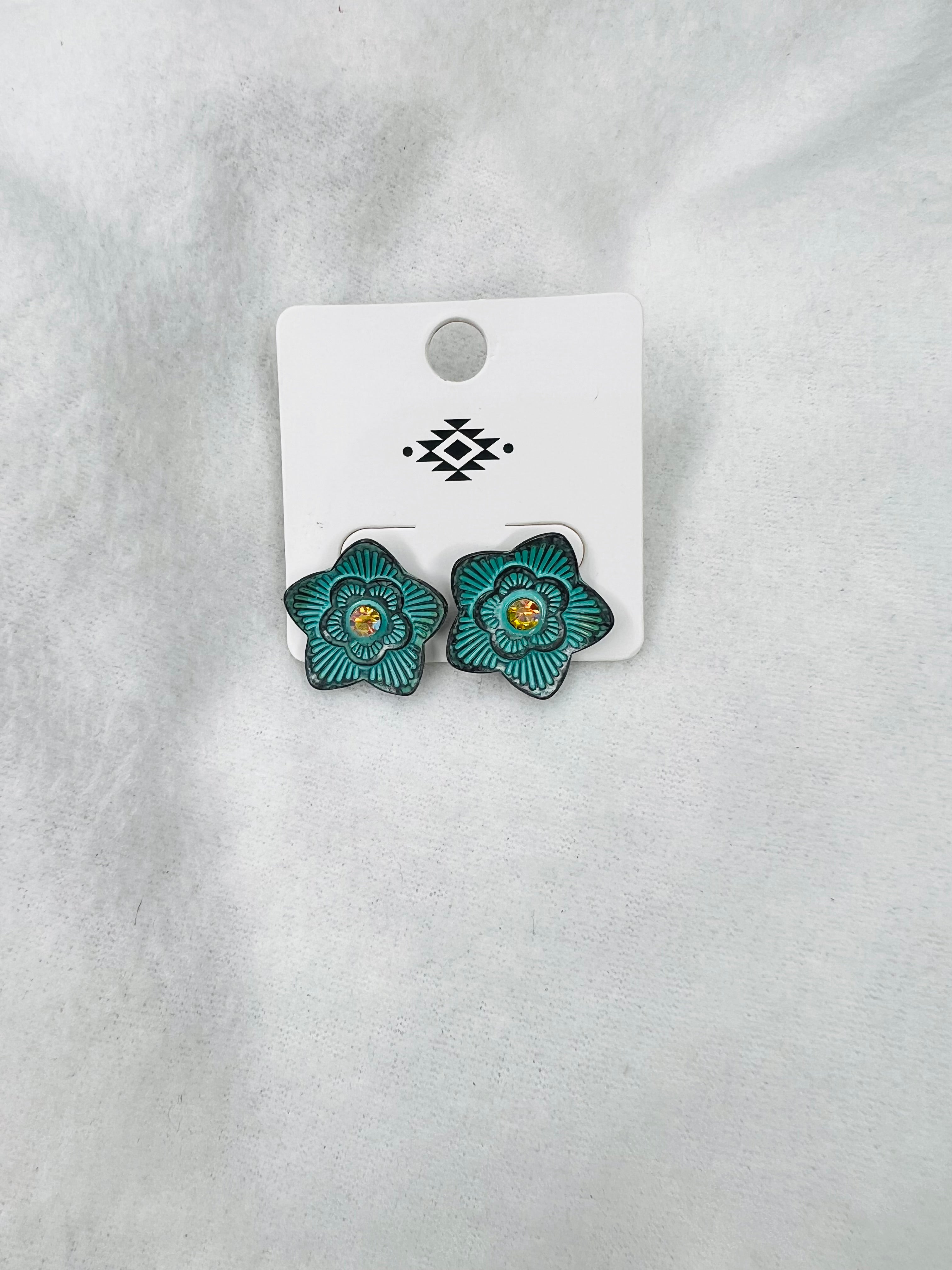 Turquoise flower studs