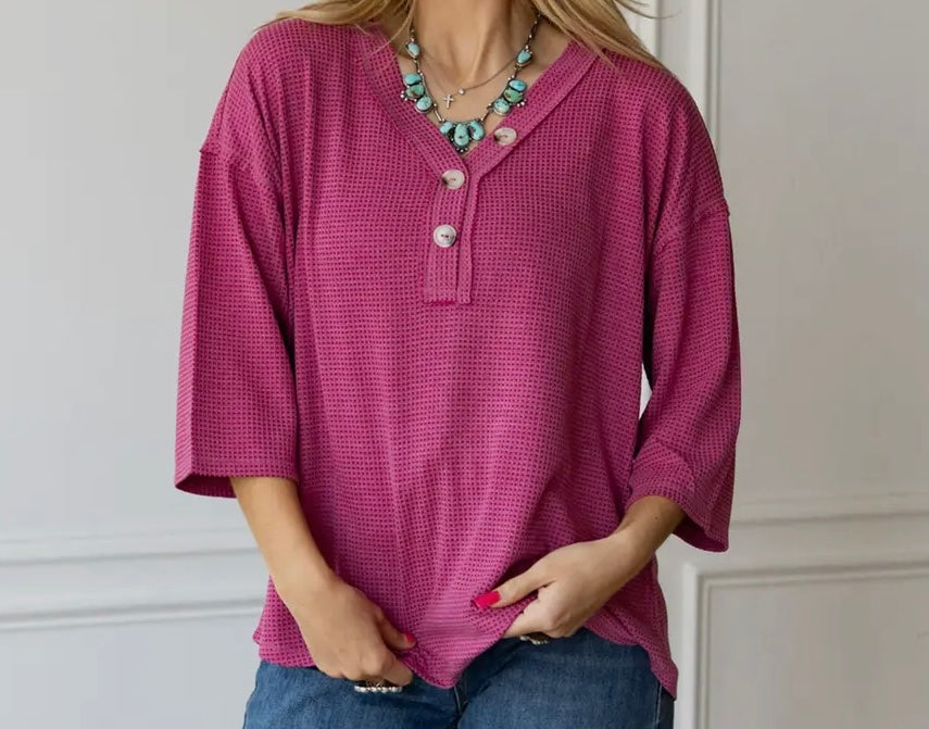Berry waffle knitted quarter sleeve