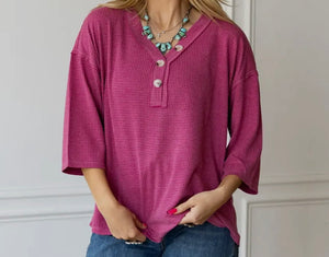 Berry waffle knitted quarter sleeve