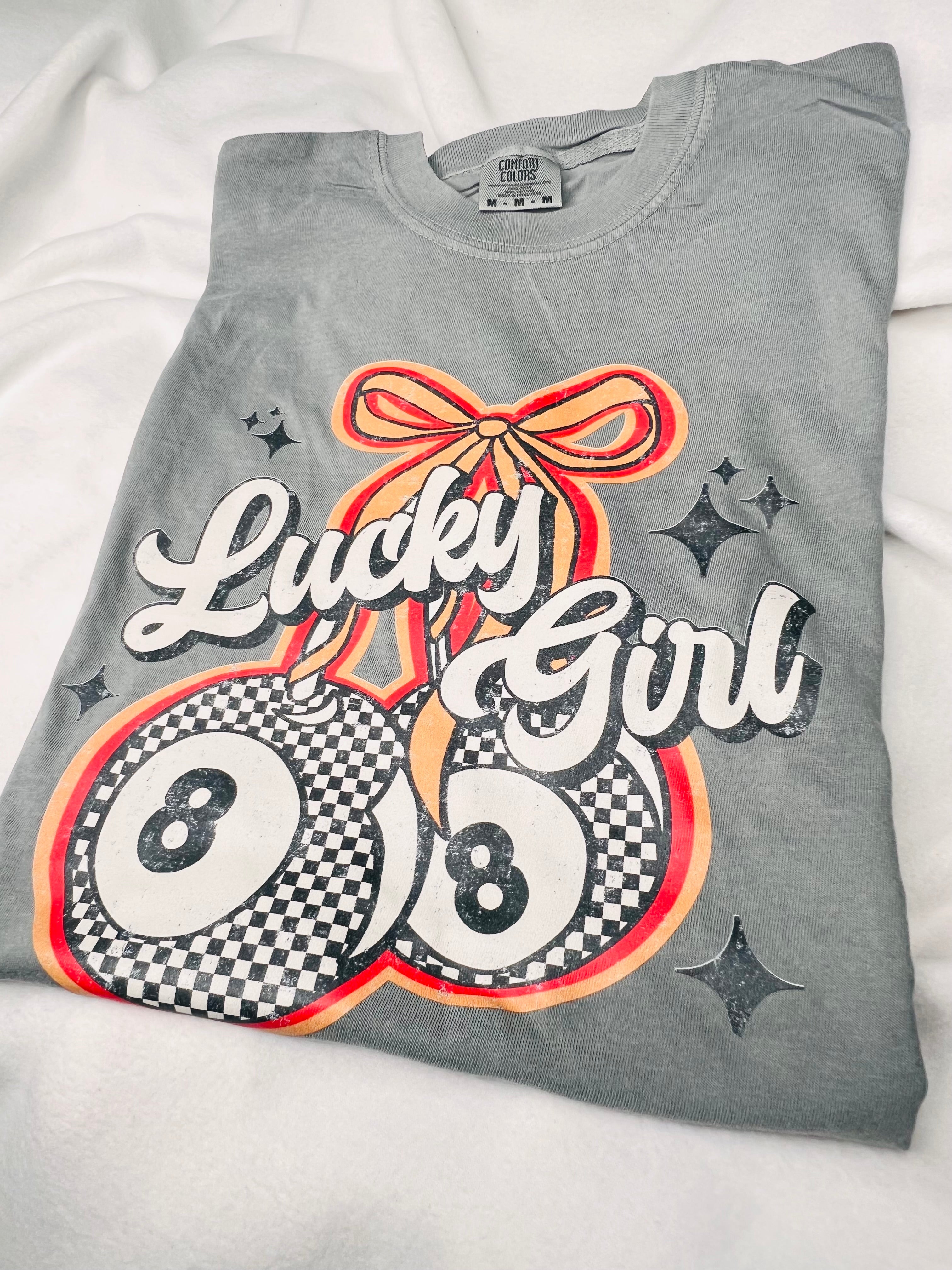 Grey lucky girl 8-ball tee