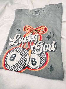 Grey lucky girl 8-ball tee