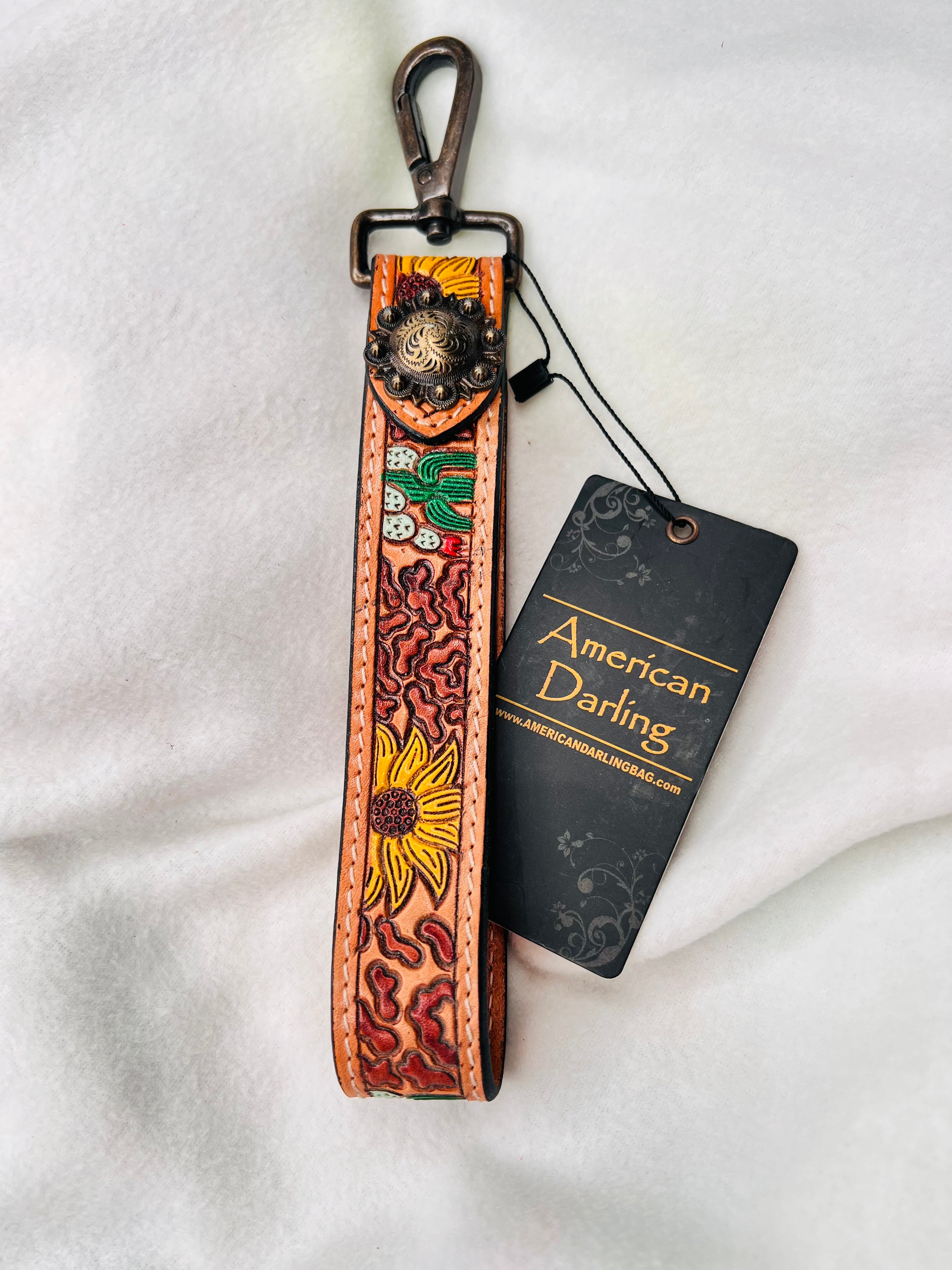 American darling, genuine, leather, sunflower, leopard wristlet