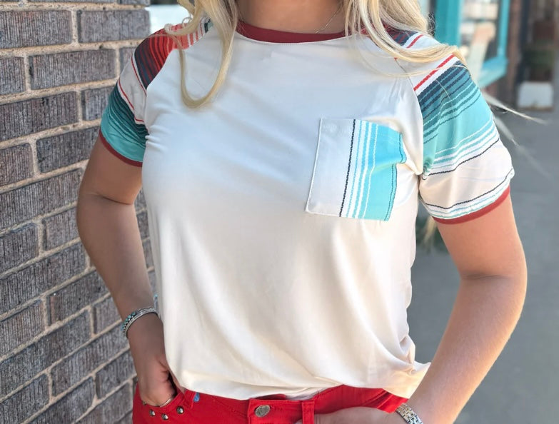 Boho west serape sleeve pocket top