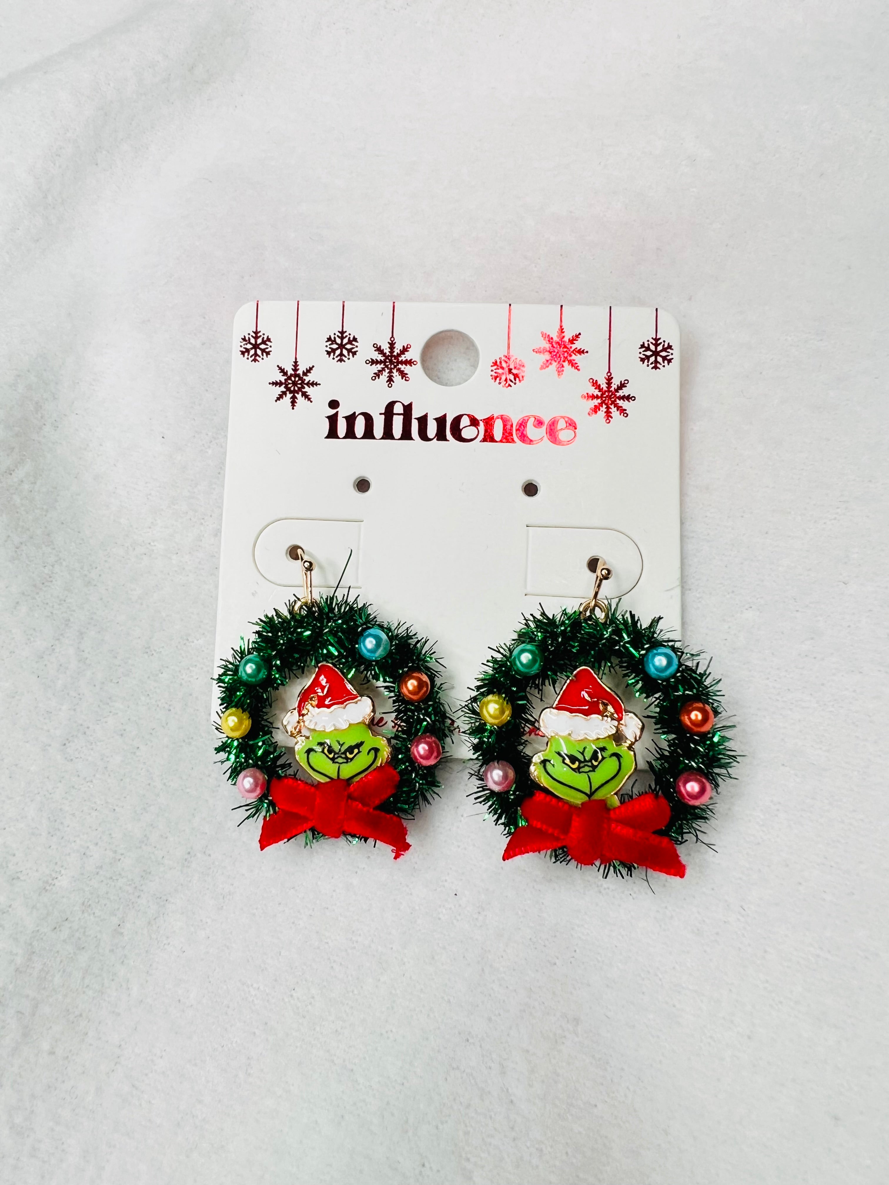 Grinch wreath dangle earrings