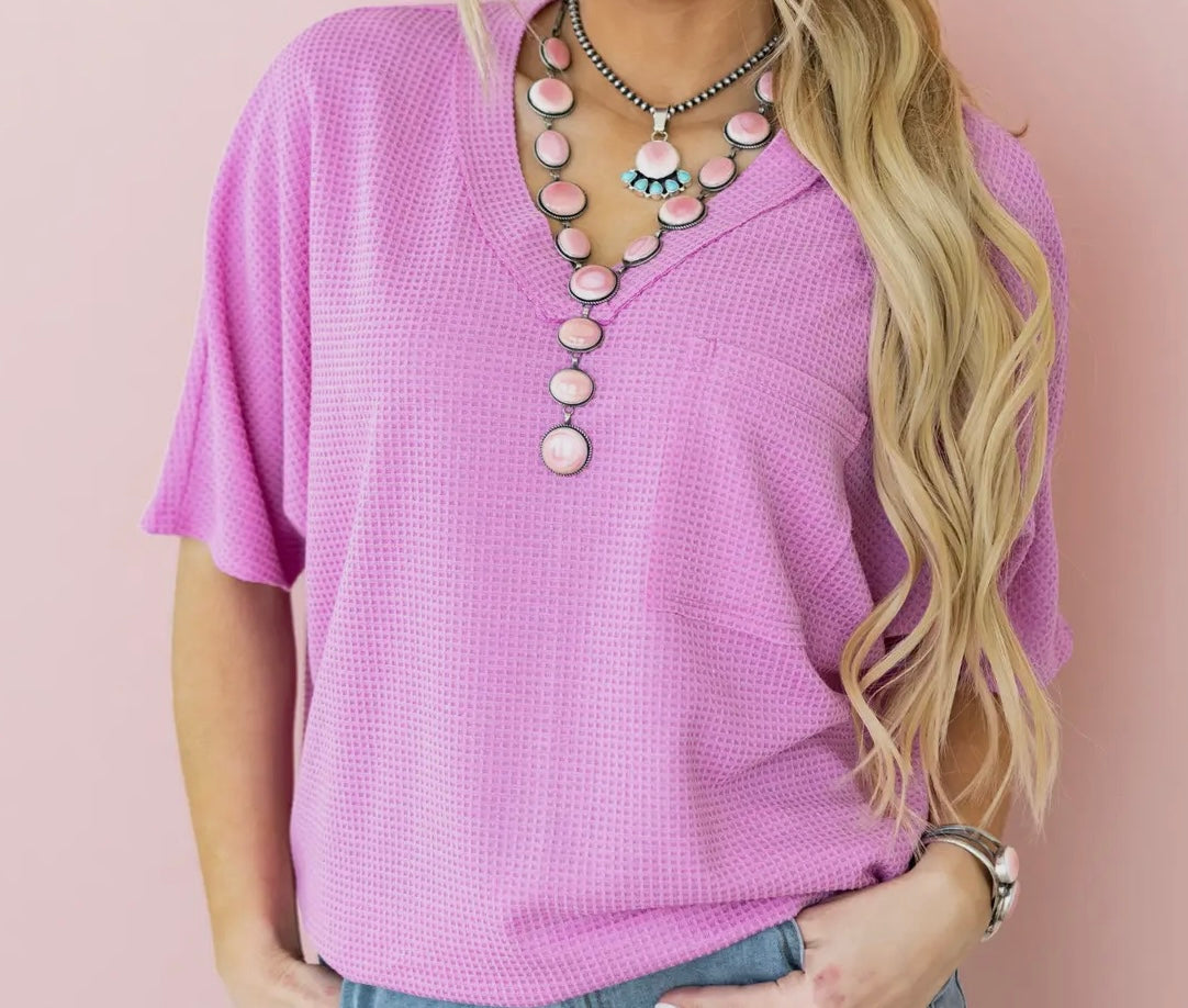 Basic waffle V-neck lavender