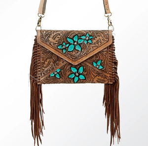 Genuine leather American darling turquoise flower bag