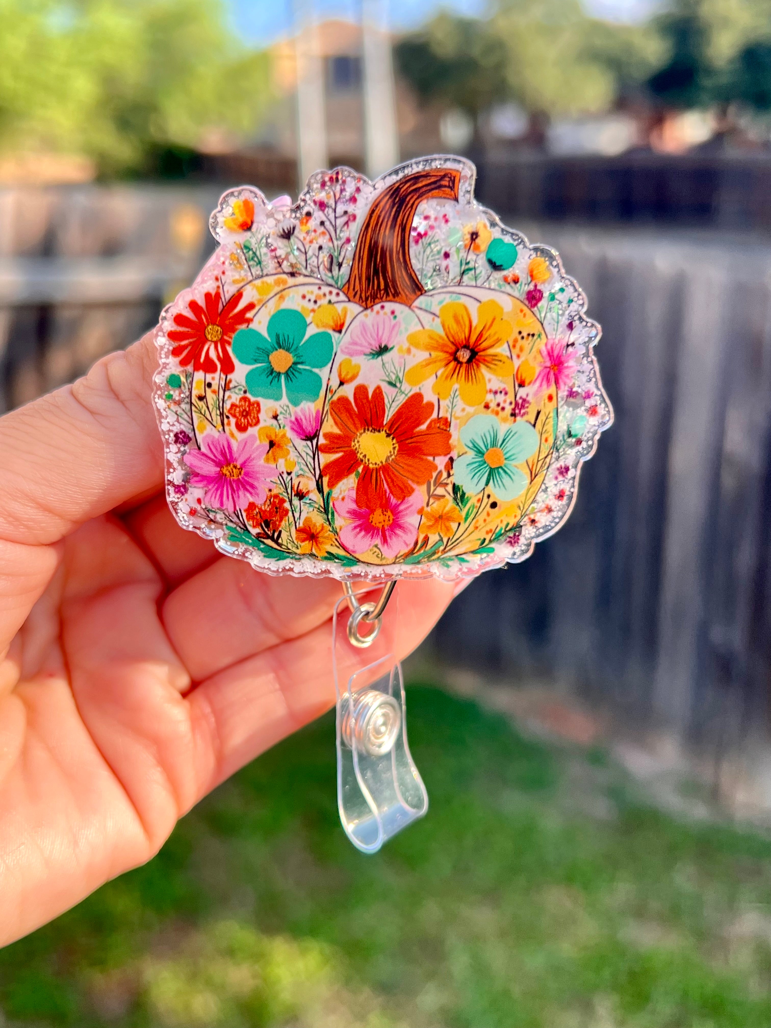 Floral fall pumpkin badge