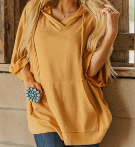 Mustardy Oversized sweater quarter sleeve with pockets