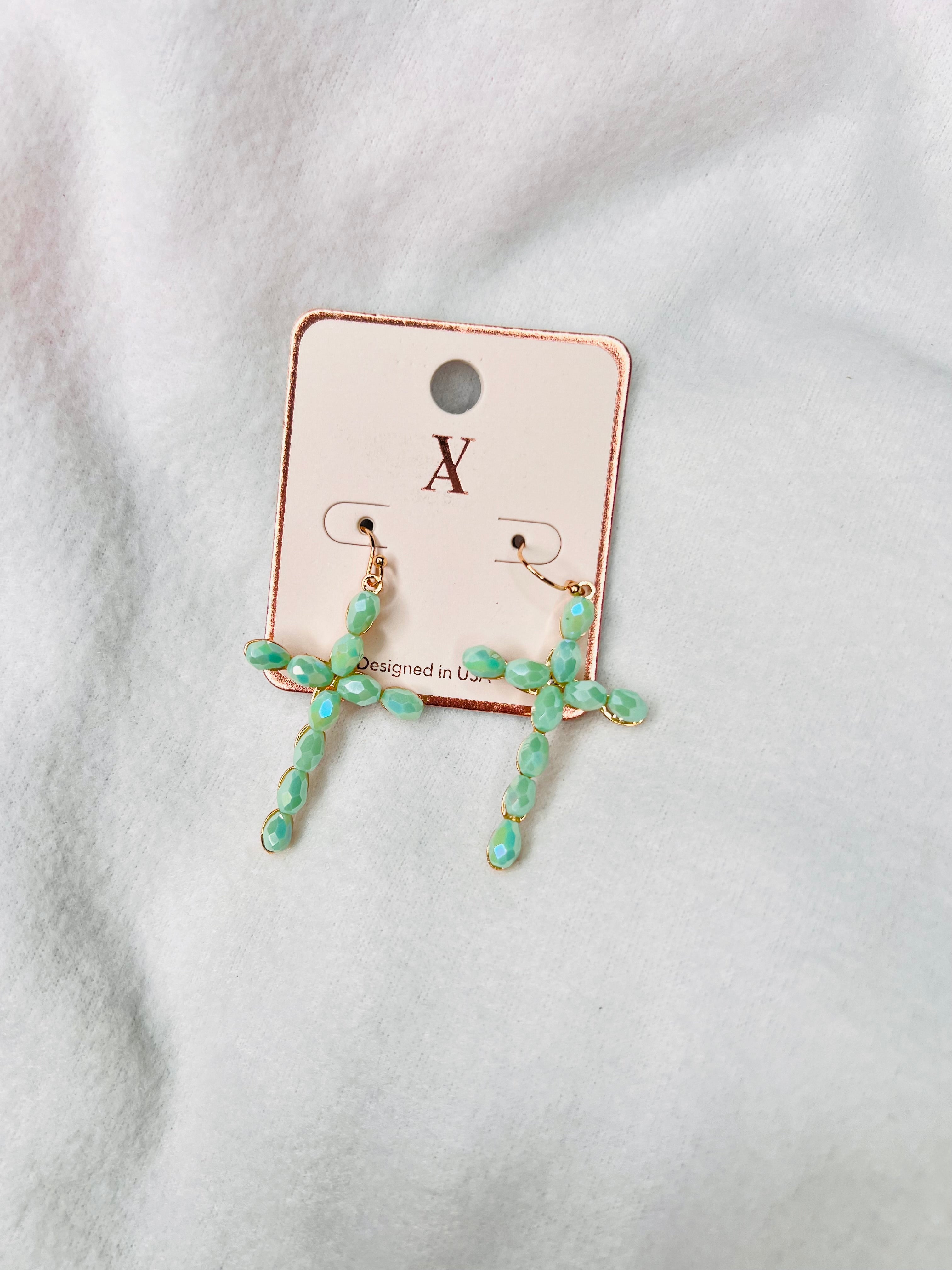 Turquoise cross dangle earrings