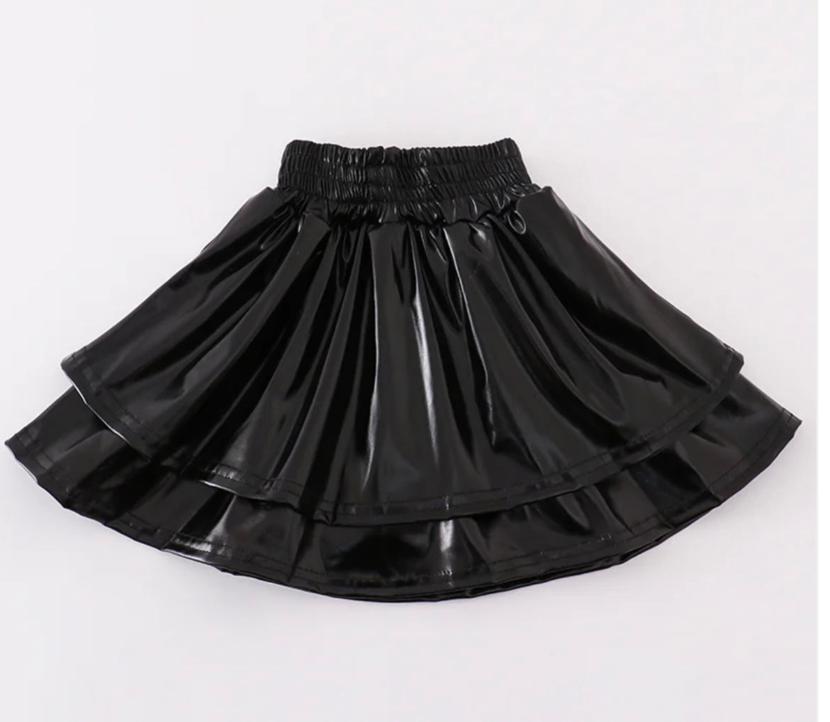 Youth black faux leather skirt