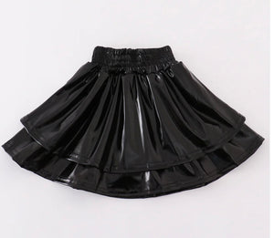Youth black faux leather skirt