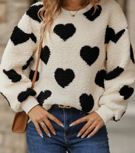 Cream black heart sweater