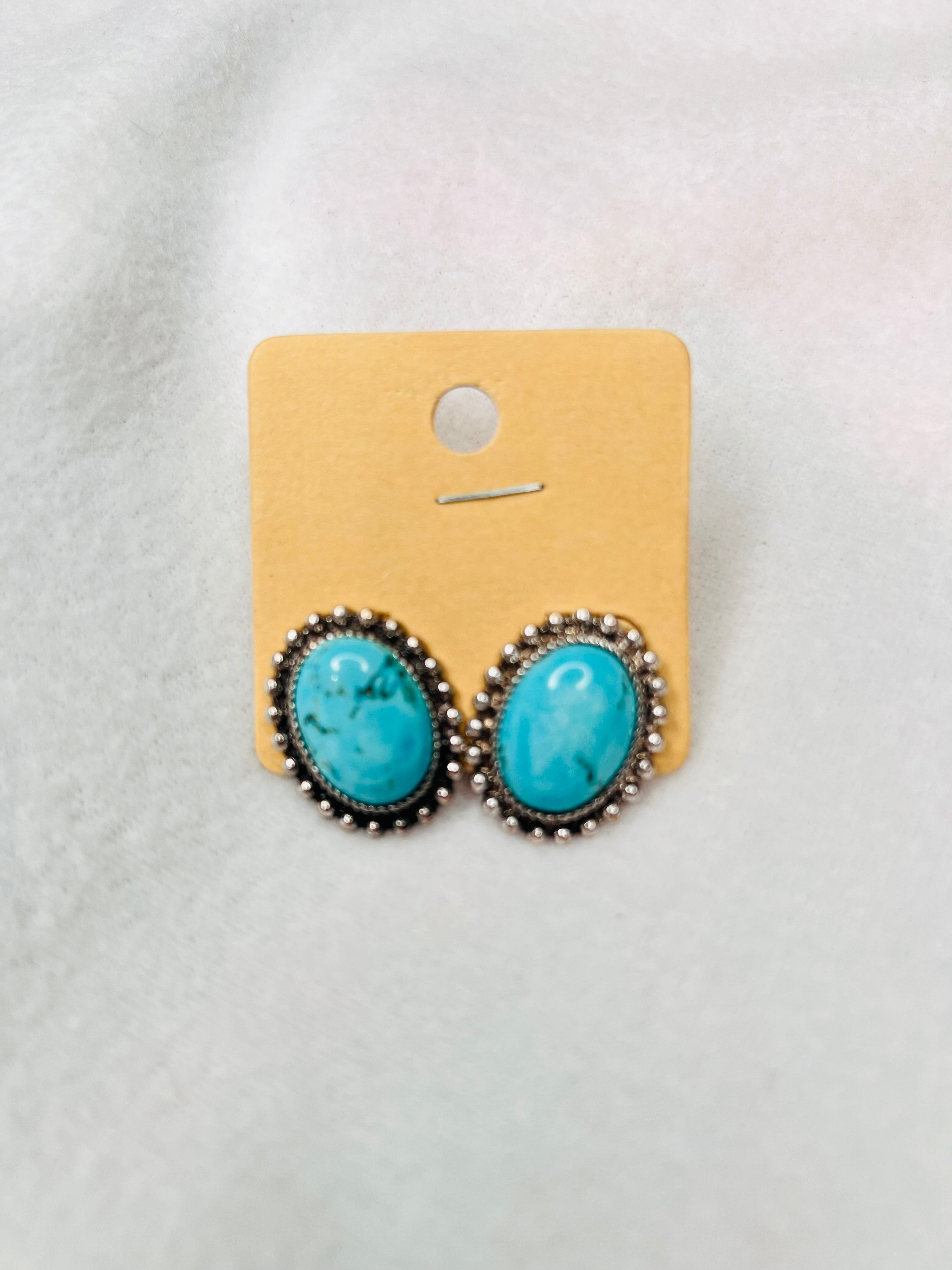 Turquoise stone oval studs