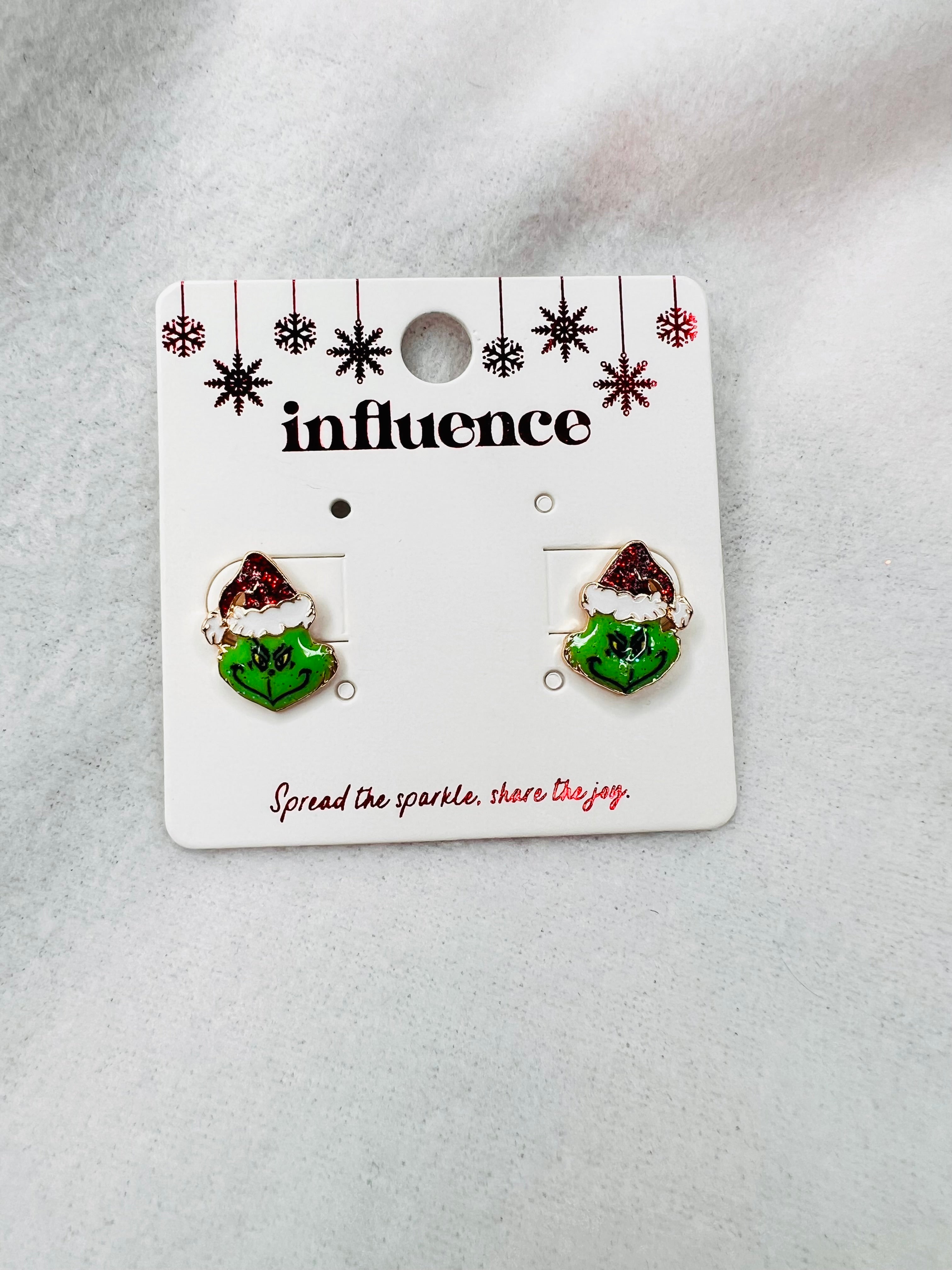 Grinch face, red hat studs