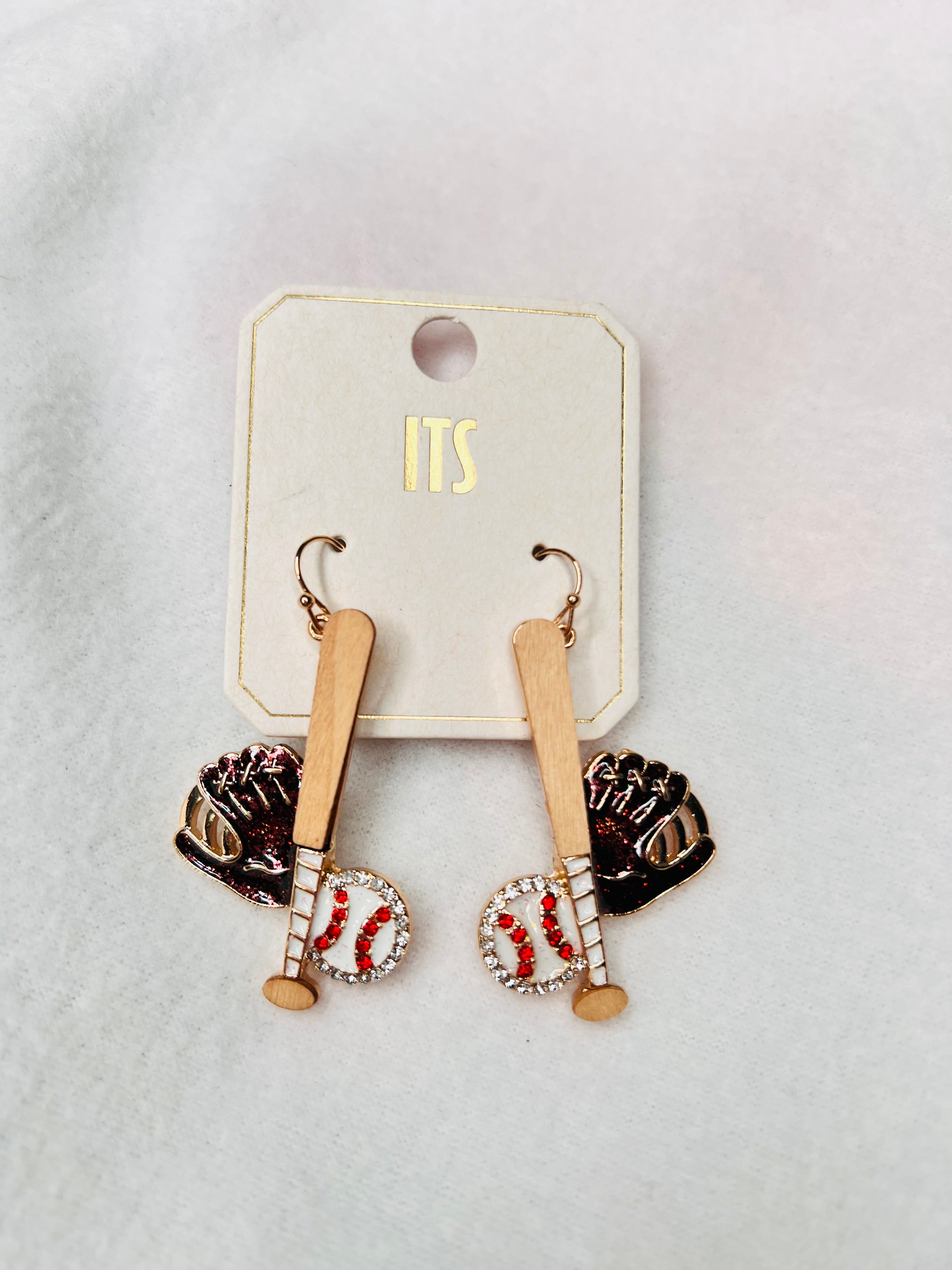 Baseball bat dangle earrings