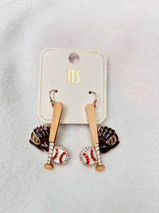 Baseball bat dangle earrings