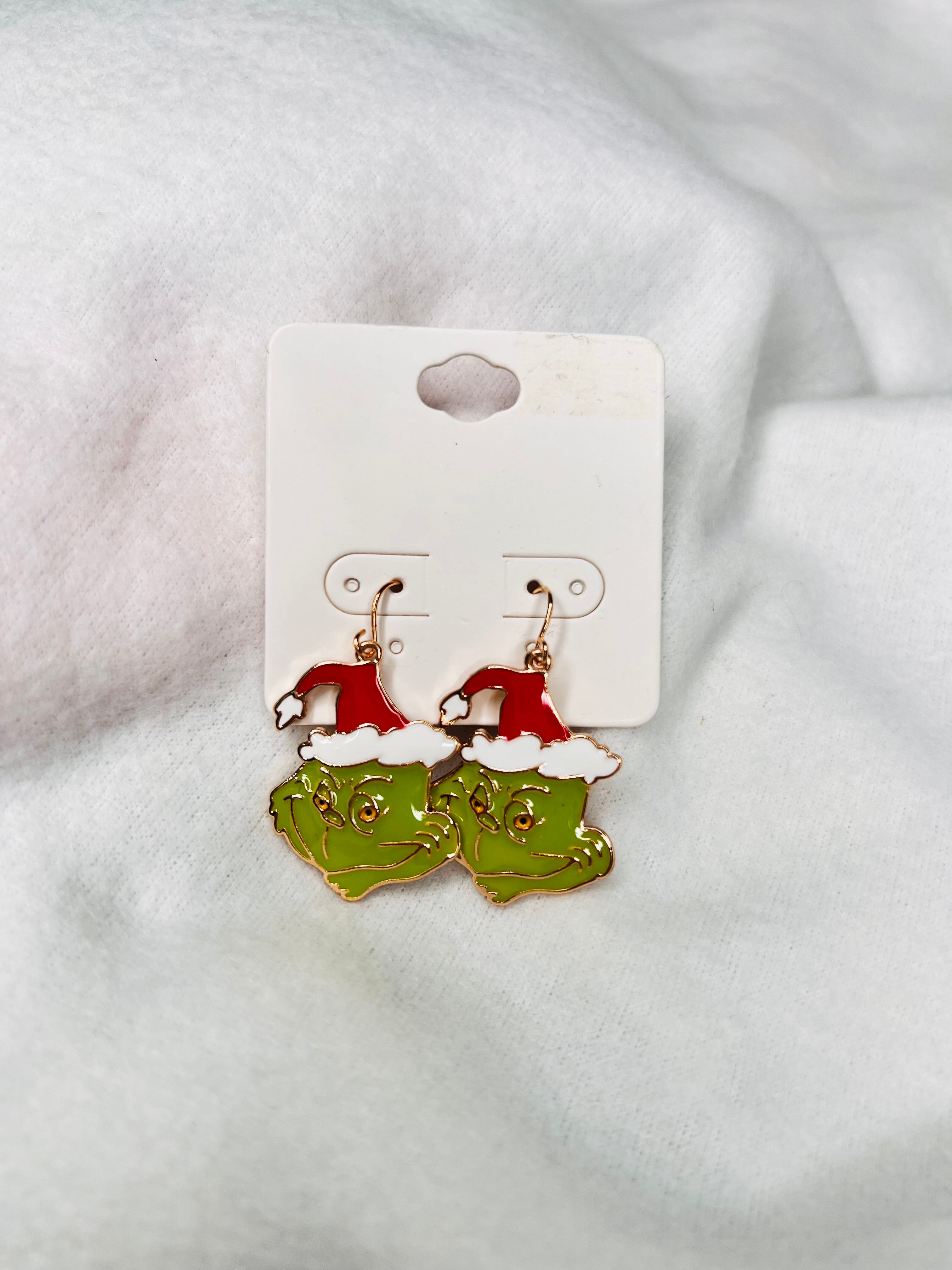 Grinch face dangle earrings