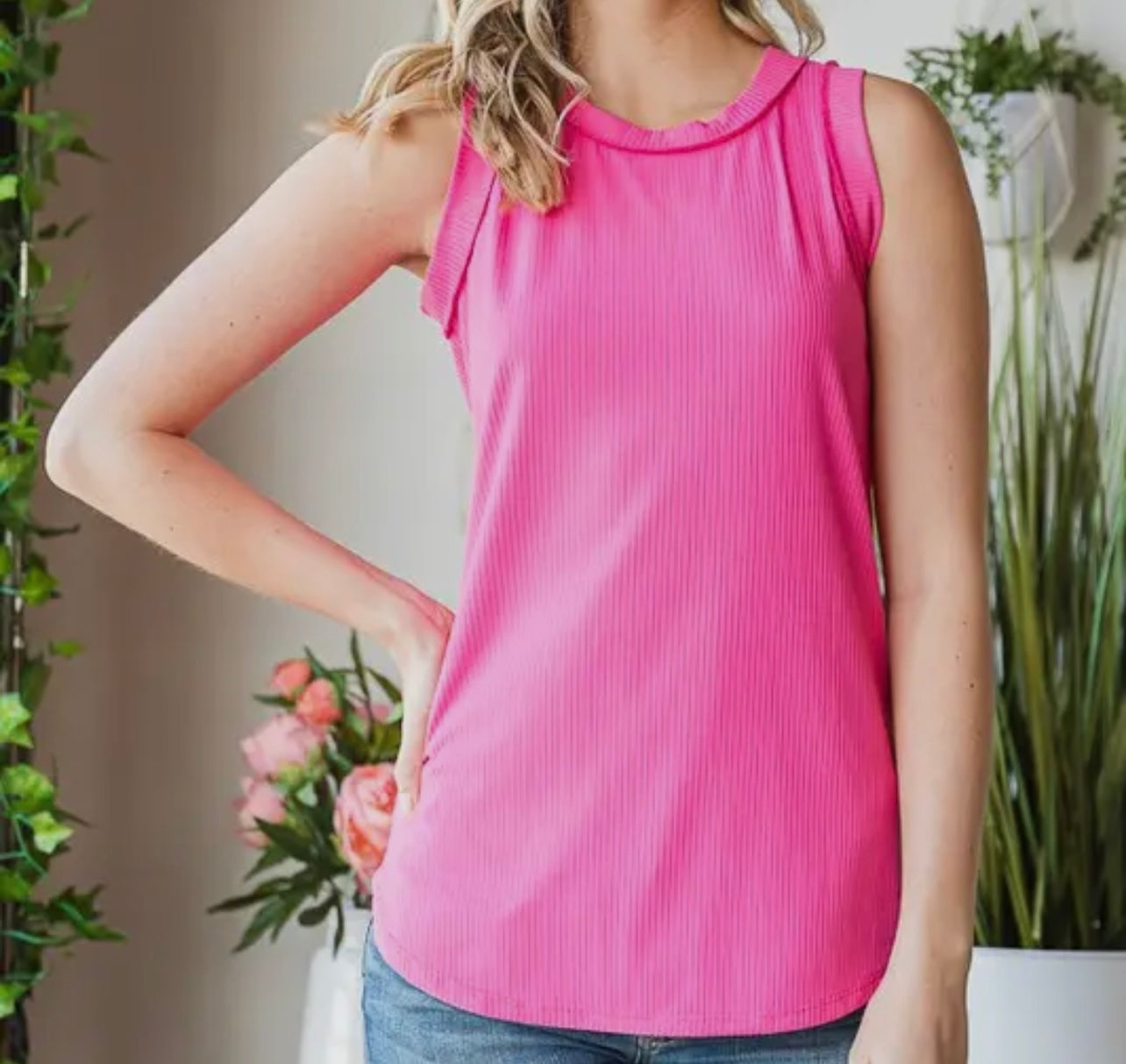 Hot pink ribbed tank